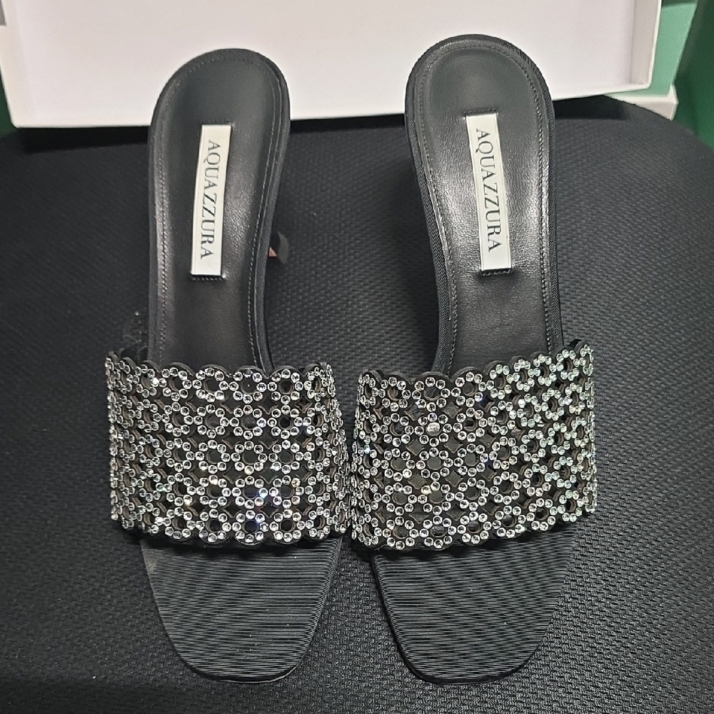 Aquazzura Black Sequin Sandals